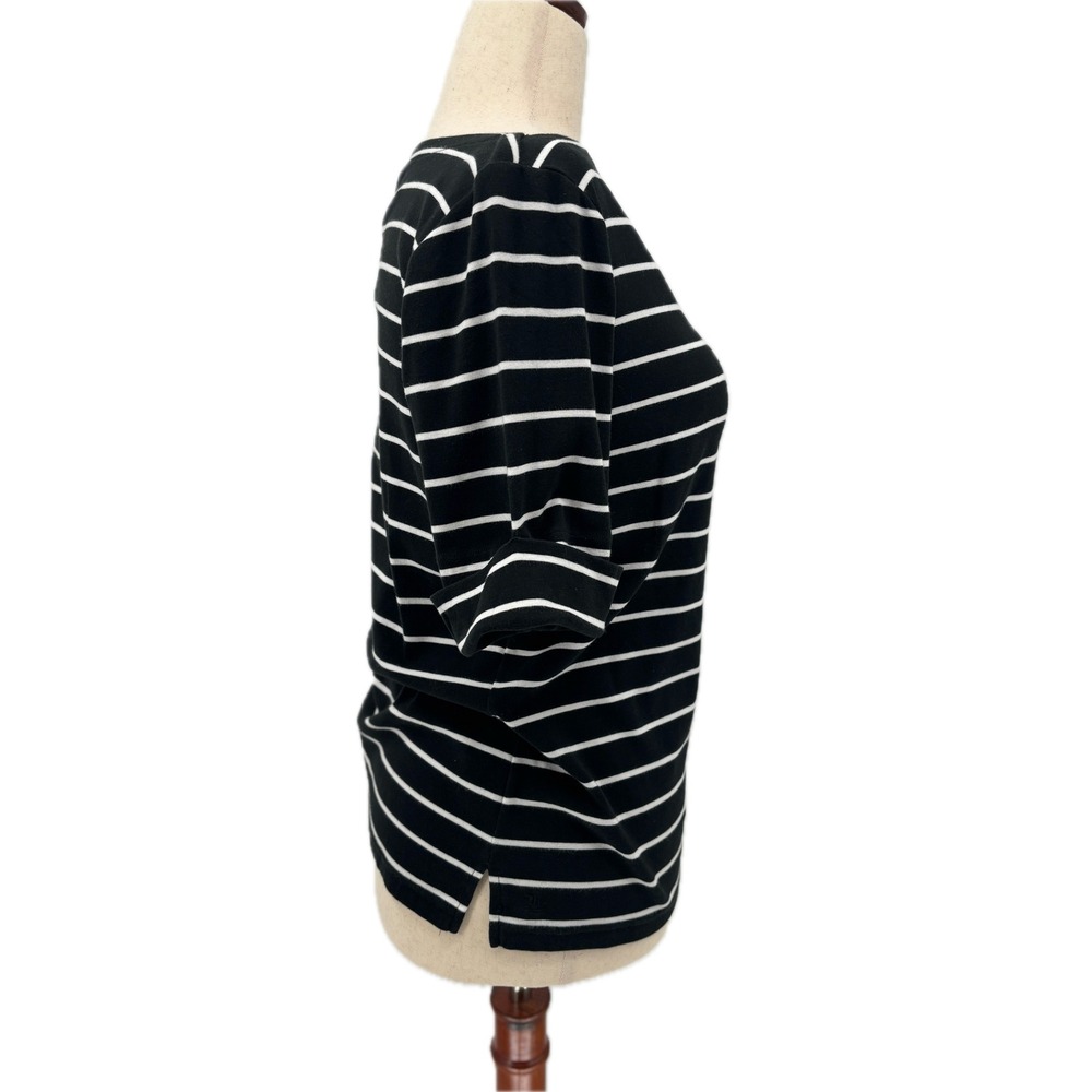 Lauren Ralph Lauren Top Womens XL Black White Stripe Cuffed Short Sleeve Vented - Picture 5 of 9